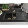 Mexen Matias 1.5-bowl granite sink with drainer and Carla kitchen tap black/silver metallic - 6502-73-670700-50