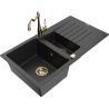 Mexen Matias Granite Sink 1.5-Bowl with Drainer and Kitchen Faucet Carla Black/Silver Metallic - 6502-73-670700-50