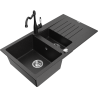 Mexen Matias granite sink 1.5-bowl with drainer and Carla kitchen tap black/silver metallic - 6502-73-670700-70