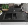 Mexen Matias granite sink 1.5-bowl with drainer and Carla kitchen tap, black/silver - 6502-73-670700-70-B