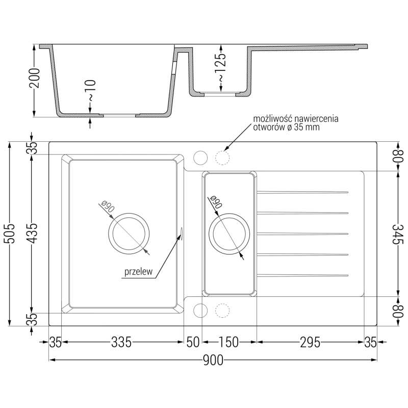 Mexen Matias 1.5-bowl granite kitchen sink with drainer and Carla kitchen faucet, black/silver - 6502-73-670700-70-B