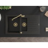 Mexen Matias granite sink 1.5-bowl with drainer and Carla kitchen faucet, black/gold metallic - 6502-75-670700-50