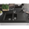 Mexen Matias 1.5-Bowl Granite Sink with Drainer and Carla Kitchen Tap, Black/Gold Metallic - 6502-75-670700-00