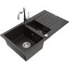 Mexen Matias 1.5-Bowl Granite Sink with Drainer and Carla Kitchen Tap, Black/Gold Metallic - 6502-75-670700-00