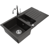 Mexen Matias granite sink 1.5-bowl with drainer and kitchen faucet Carla, black/gold metallic - 6502-75-670700-00