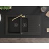 Mexen Matias granite sink 1.5-bowl with drainer and Carla kitchen tap black/gold metallic - 6502-75-670700-50-B