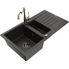 Mexen Matias 1.5-bowl granite sink with drainer and Carla kitchen faucet black/gold metallic - 6502-75-670700-50-B