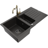 Mexen Matias 1.5-bowl granite sink with drainer and Carla kitchen faucet black/golden metallic - 6502-75-670700-50-B