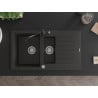Mexen Matias granite sink 1.5-bowl with drainer and Carla kitchen tap black/gold metallic - 6502-75-670700-70