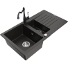 Mexen Matias granite sink 1.5-bowl with drainer and kitchen faucet Carla black/golden metallic - 6502-75-670700-70