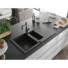 Mexen Matias granite sink 1.5-bowl with drainer and Carla kitchen faucet black/gold metallic - 6502-75-670700-70-B