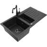 Mexen Matias granite sink 1.5-bowl with drainer and Carla kitchen faucet black/gold metallic - 6502-75-670700-70-B