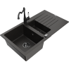 Mexen Matias granite sink 1.5-bowl with drainer and kitchen tap Carla black/gold metallic - 6502-75-670700-70-B