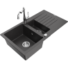 Mexen Matias 1.5-compartment granite sink with a drip tray and kitchen mixer tap Carla, spotted black - 6502-76-670700-00