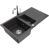 Mexen Matias granite sink 1.5-bowl with drainer and kitchen faucet Carla, black speckled - 6502-76-670700-00