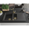 Mexen Matias granite kitchen sink 1.5-bowl with drainer and kitchen faucet Carla, black speckled - 6502-76-670700-50