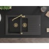 Mexen Matias granite sink 1.5-bowl with drainer and Carla kitchen tap, speckled black - 6502-76-670700-50
