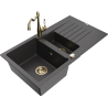Mexen Matias 1.5-bowl granite kitchen sink with drainer and Carla kitchen faucet, speckled black - 6502-76-670700-50