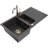 Mexen Matias granite kitchen sink 1.5-bowl with drainer and kitchen faucet Carla, black speckled - 6502-76-670700-50