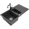 Mexen Matias 1.5-bowl granite sink with drainer and kitchen faucet Carla, black speckled - 6502-76-670700-70