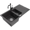 Mexen Matias granite kitchen sink 1.5-bowl with drainer and Carla kitchen faucet, black speckled - 6502-76-670700-70