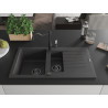 Mexen Matias granite sink 1.5-bowl with drainer and kitchen faucet Carla, black speckled - 6502-76-670700-70-B