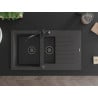 Mexen Matias granite sink 1.5-bowl with drainer and Carla kitchen tap, black speckled - 6502-76-670700-70-B