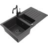 Mexen Matias 1.5-compartment granite sink with a drip tray and kitchen mixer tap Carla, spotted black - 6502-76-670700-70-B