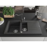 Mexen Matias 1.5-bowl granite sink with drainer and Carla kitchen faucet, speckled black - 6502-76-670700-76