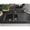 Mexen Matias granite sink 1.5-bowl with drainer and kitchen faucet Carla, black speckled - 6502-76-670700-76