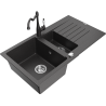 Mexen Matias 1.5-bowl granite sink with drainer and Carla kitchen faucet, speckled black - 6502-76-670700-76