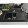 Mexen Matias granite sink 1.5-bowl with drainer and Carla kitchen tap, black - 6502-77-670700-00