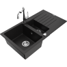 Mexen Matias 1.5-compartment granite sink with a drip tray and kitchen mixer tap Carla, Black - 6502-77-670700-00