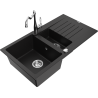Mexen Matias granite sink 1.5-bowl with drainer and Carla kitchen tap, black - 6502-77-670700-00