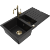 Mexen Matias 1.5-compartment granite sink with a drip tray and kitchen mixer tap Carla, Black - 6502-77-670700-50