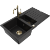 Mexen Matias granite sink 1.5-bowl with drainer and Carla kitchen tap, black - 6502-77-670700-50