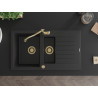Mexen Matias 1.5-bowl granite sink with drainer and kitchen faucet Carla, black - 6502-77-670700-50