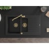 Mexen Matias granite sink 1.5-bowl with drainer and Carla kitchen tap, black - 6502-77-670700-50