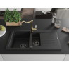 Mexen Matias 1.5-bowl granite kitchen sink with drainer and Carla faucet, black - 6502-77-670700-50-B