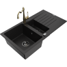 Mexen Matias 1.5-compartment granite sink with a drip tray and kitchen mixer tap Carla, Black - 6502-77-670700-50-B