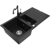 Mexen Matias granite sink 1.5-bowl with drainer and Carla kitchen tap, black - 6502-77-670700-70
