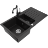 Mexen Matias granite sink 1.5-bowl with drainer and kitchen faucet Carla, black - 6502-77-670700-70