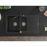 Mexen Matias granite sink 1.5-bowl with drainer and Carla kitchen tap, black - 6502-77-670700-70