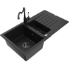Mexen Matias 1.5-compartment granite sink with a drip tray and kitchen mixer tap Carla, Black - 6502-77-670700-70-B