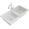 Mexen Mario 2-compartment granite sink with a kitchen mixer tap Carla, White - 6504-20-670700-00