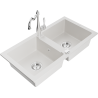 Mexen Mario 2-compartment granite sink with Carla kitchen faucet, white - 6504-20-670700-00