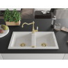 Mexen Mario 2-bowl granite sink with Carla kitchen faucet, white - 6504-20-670700-50