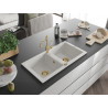 Mexen Mario 2-bowl granite sink with Carla kitchen faucet, white - 6504-20-670700-50