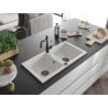 Mexen Mario granite sink 2-chamber with Carla kitchen tap, white - 6504-20-670700-70