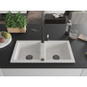 Mexen Mario 2-bowl granite kitchen sink with kitchen faucet Carla, white - 6504-20-670700-70